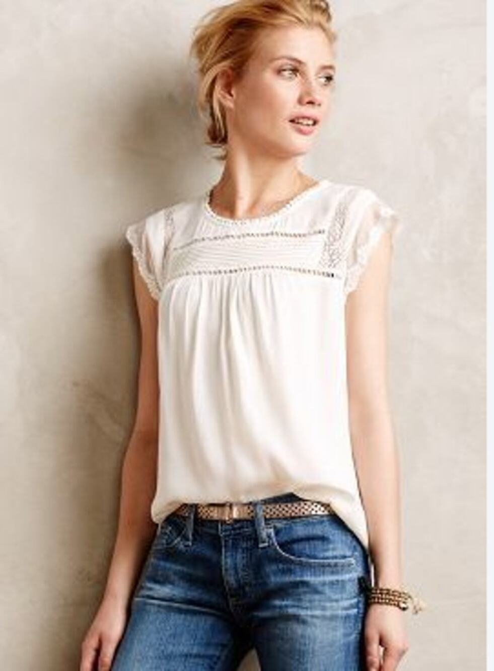 Anthropologie Meadow Rue Nellore Blouse Cream Lace Boho Prairie XL
